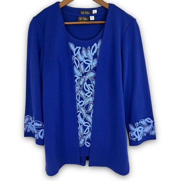Bob Mackie Wearable Art Blue Embroidered Tank And Cardigan Matching Set Size‎ XS - Picture 1 of 16